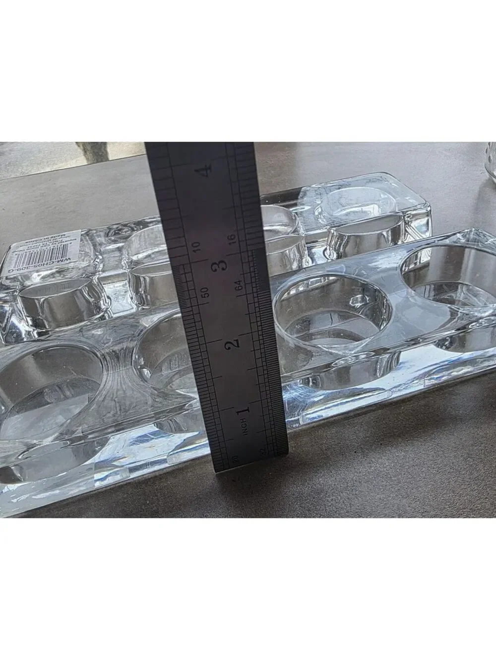 Set of 2 Heavy Clear Glass Block Tealight Candle Holders Modern Centerpiece Tray